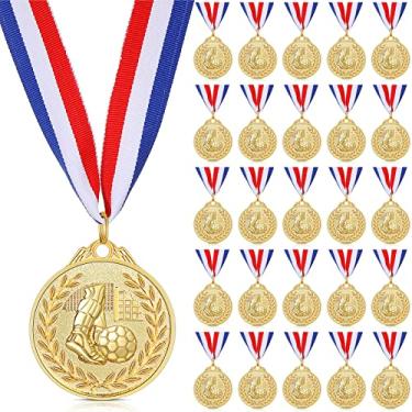 Imagem de Yinkin Conjunto de medalhas de ouro 24 peças medalhas de futebol estilo olímpico medalhas de metal de ouro com fitas para crianças, jogos, lembrancinhas, prêmios, prêmios, presentes de equipe, 5 cm