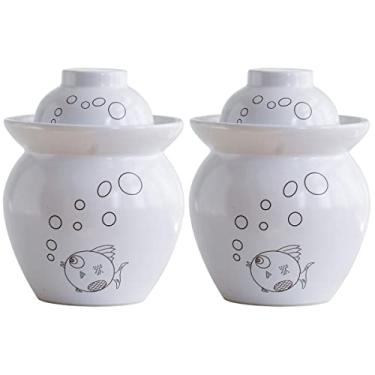 Imagem de 2 Unidades Pote De Kimchi De Cerâmica Pote De Mel De Vidro Frasco De Armazenamento De Picles Kit De Kimchi Lata De Picles Câmara De Vedação De Água Jarra De Picles China Doméstico