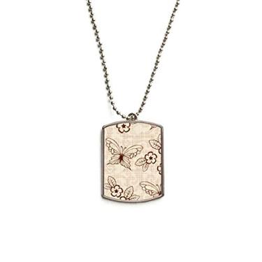 Imagem de Colar vintage simples borboleta marrom com flores corrente de aço inoxidável pingente de identificação de cachorro colar para animais de estimação