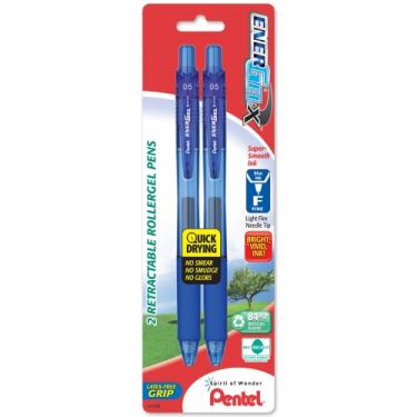 Imagem de Pentel Caneta de gel líquido retrátil EnerGel-X, 0,5 mm, ponta de agulha, tinta azul (pacote com 2) (BLN105BP2C)