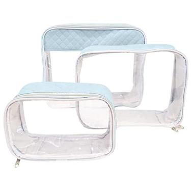 Imagem de Organizador Para Mala Bebe Necessaire Kit 3 Peças Transparente Azul Passeios e Malas Maternidade