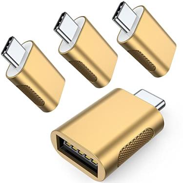 Imagem de Upgrade 10 Gbps USB C para USB 3.0 Adaptador OTG (pacote com 4), AuviPal USB Tipo C macho para USB A fêmea, Thunderbolt 4/3 para conversor USB para MacBook Pro/Air, iPad, iMac e mais dispositivos Tipo C - Dourado