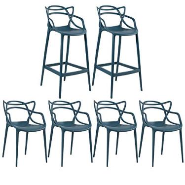 Imagem de Loft7, KIT - 4 x cadeiras + 2 x banquetas altas Masters Allegra - Azul petróleo