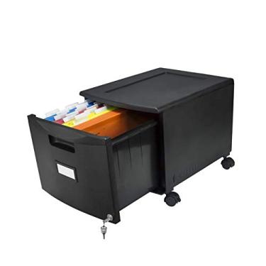 Imagem de Storex Armário de arquivo de plástico com uma gaveta – Organizador de documentos com trava para casa e escritório, preto, 1 pacote (61264B01C)