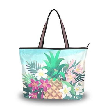 Imagem de Bolsa de ombro feminina My Daily com flores de abacaxi e palmeiras, Multi, Large