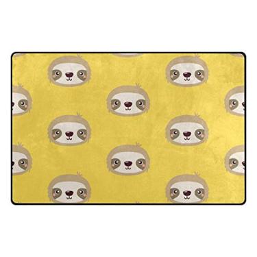 Imagem de ColourLife Tapetes leves e macios, com cabeça de preguiça no chão amarelo para crianças, sala de jogos, piso de madeira, sala de estar, 152 x 99 cm (1,5 x 1,6 m) Tapetes de berçário