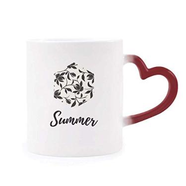 Imagem de Caneca de flor de videira desenhando planta sensível ao calor Caneca vermelha de grés que muda de cor