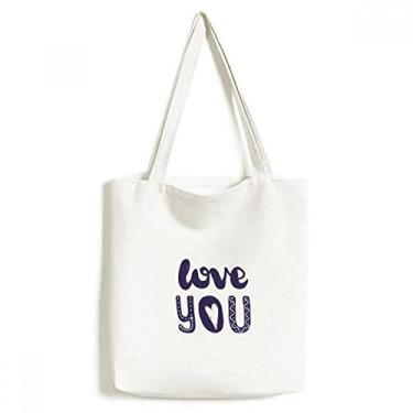 Imagem de Bolsa de lona com citação fofa Love You estilo escrita à mão bolsa de compras casual
