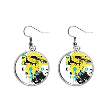 Imagem de Brinco feminino Graffiti Street amarelo preto padrão orelha pendente prata joia feminina