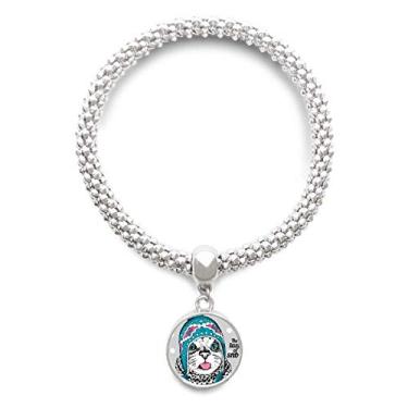 Imagem de DIYthinker Pulseira de prata com pingente de gato The Taste of Snow Cat Protect Animal Pet Silver