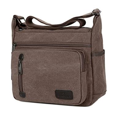 Imagem de OSALADI Bolsa carteiro vintage de lona, bolsa de ombro para homens e mulheres, bolsa para laptop, cáqui, Marrom, Size 1