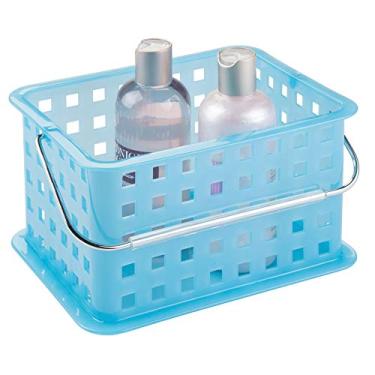 Imagem de iDesign Cesta organizadora de armazenamento de plástico com alça para banheiro, saúde, cosméticos, suprimentos de cabelo e produtos de beleza, 13,5 x 22,4 x 17,5 cm, azul