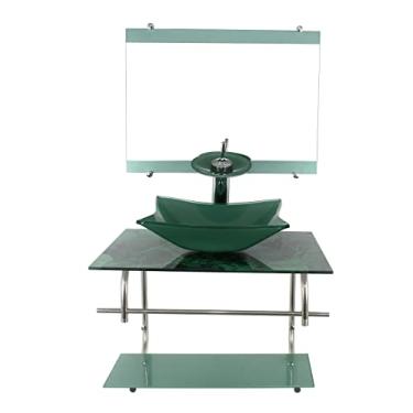 Imagem de GABINETE DE VIDRO PARA BANHEIRO 60CM RETANGULAR INOX MÁRMORE VERDE
