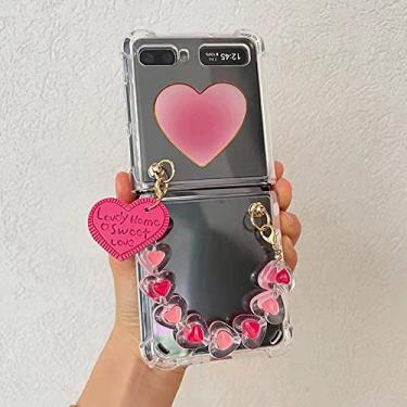 Imagem de Para Samsung Galaxy Z Flip Fold 1 2 3 4 5G Cute Heart Strap Wrist Stand Holder Clear Phone Case Cover,C holder,For Z Flip 3