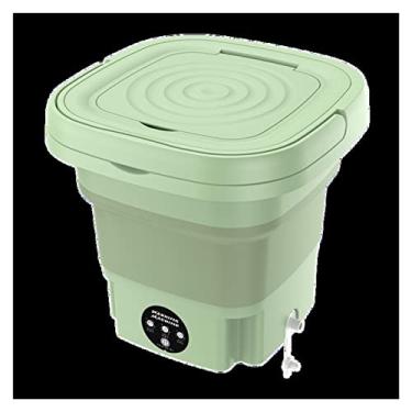 Imagem de Poderosa máquina de lavar portátil pequena máquina de lavar portátil dobrável com secador giratório Mini roupa interior automática meia 110v/220V máquina de lavar com centrífuga 8L (cor: verde)