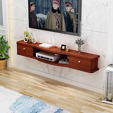 Imagem de Suporte de TV flutuante montado na parede unidade de armazenamento de TV, armário de TV fosco montado na parede, prateleira de armazenamento multimídia de madeira unidade de entretenimento Hello
