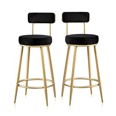 Imagem de Cadeiras de jantar cadeiras de sala de jantar banquetas de bar de veludo cadeiras de balcão de cozinha conjunto de 2 bancos de bar de café da manhã com pernas de metal nas costas, bancos altos para cozinha ilha móveis de casa - rosa tudo está bem