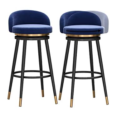 Imagem de Cadeiras de jantar cadeiras de sala de jantar banquetas de bar giratórias elegantes com pernas pretas conjunto de 2, cadeira de bar de café da manhã de cozinha moderna, banqueta de bar alta de veludo, altura do assento 65/75 cm Tudo está bem
