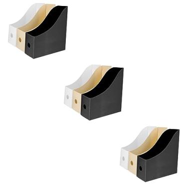 Imagem de Abaodam 9 Pçs Organizador De Estante De Livros Caixa Bege Escrivaninha Escritório Porta-Documentos Porta-Revistas Para Casa Porta-Revistas Para Arquivos De Plástico Preto Suportes Brancos