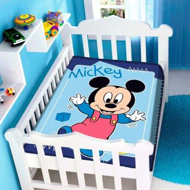 Imagem de Cobertor De Bebê Raschel Mickey Passinhos Jolitex Ref:K8.1955005 90X1,10
