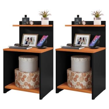 Imagem de Conjunto 2 Mesinhas Lateral Cama Nicho Decoração Mesa Cabeceira Prateleira Suspensa Organizadora Quarto - RPM Móveis (Preto/Cinamomo)