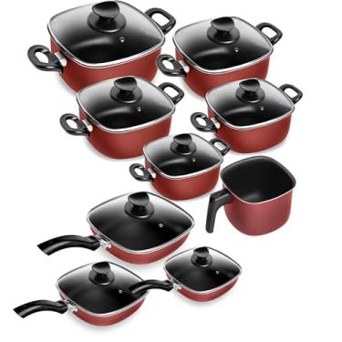 Imagem de Conjunto de Panelas Quadradas Patolux 9 Peças Antiaderente Vermelho