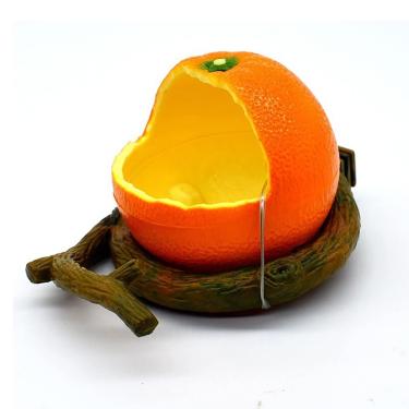 Imagem de Alimentador de papagaio de pássaro em forma de fruta tigela de alimentação de água engraçada dispensador de sementes de plástico de grande capacidade recipiente de alimentos para quintal gramado pátio ao ar livre, laranja