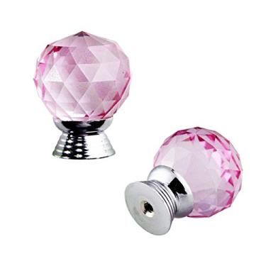 Imagem de 40 mm 2 peças bola amarela transparente vidro cristal forma diamante puxador gaveta puxador cozinha diy decoração de casa (rosa)