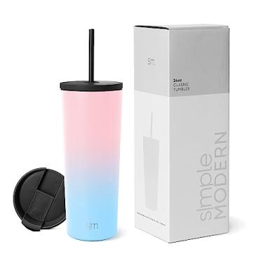 Imagem de Simple Modern Copo isolado com tampa e canudo | Copo de café gelado reutilizável garrafa de água de aço inoxidável caneca de viagem | Presentes para mulheres homens Her Him | Coleção Clássica | 680 g | Doce caramelo