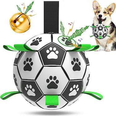 Imagem de QDAN Bolas de futebol para cães brinquedo com sino dentro, brinquedos interativos para cães de cabo de guerra, para filhotes, brinquedo de água para cães, cordas duráveis bola