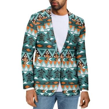 Imagem de Sprowallow Blazers casuais masculinos slim fit casacos esportivos um botão lapela entalhada blazer terno de negócios jaqueta, Tartaruga Tribo, XX-Large