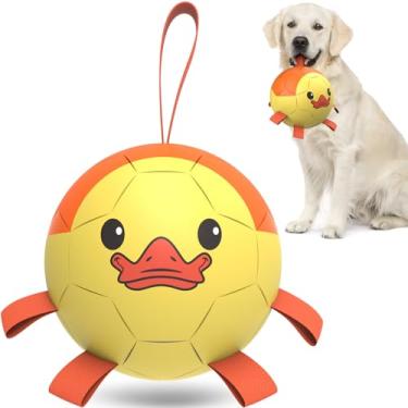 Imagem de QDAN Brinquedos para cães, bola de futebol com alças, brinquedos interativos para cães de cabo de guerra, presentes de aniversário de filhotes, brinquedo de puxão para cães, brinquedo aquático para