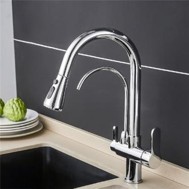 Imagem de Torneiras de cozinha para cozinha, torneira com filtro de água de três maneiras, misturador de pia, 0195 cromado, CHINA