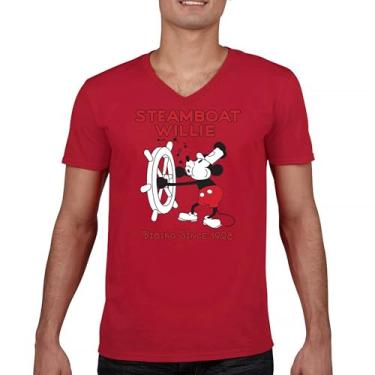 Imagem de Camiseta Steamboat Willie Vibing Since 1928 Gola V Iconic Retro Cartoon Mouse Timeless Classic Vintage Vibe Tee, Vermelho, M