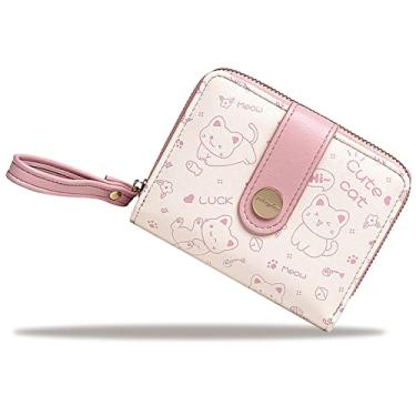 Imagem de Linda carteira de couro PU com zíper bolsa de viagem para mulheres, meninas, senhoras, porta-moedas, organizador de cartões, rosa, 4.5x3.5x1.15in, Moderno