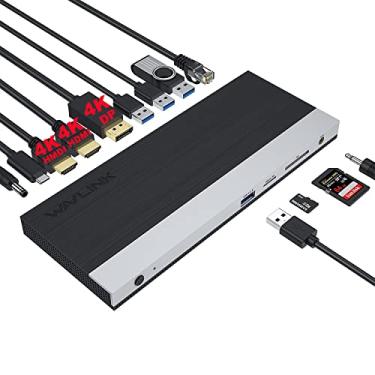 Imagem de WAVLINK Estação de ancoragem USB C, suporta carregamento de 100 W para PC, tela tripla máxima de 4K a 60 Hz com DisplayPort, 2 HDMI, 4 USB 3.0, Gigabit Ethernet, slot para cartão SD/TF, conector de