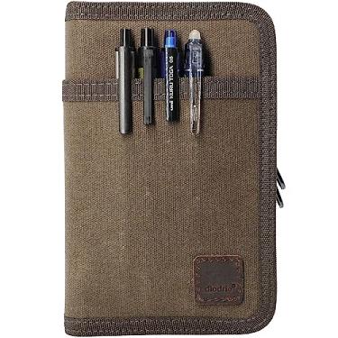 Imagem de diodrio Capa para caderno de notas de campo para caderno de 8 x 13 cm com suporte de caneta, capa de zíper resistente à água para caderno de esboços de agenda de campo de 9 x 13 cm, tela encerada,