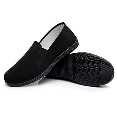 Imagem de Chinelo de Kung Fu Chinês Lona Artes Marciais Tai Chi Sapatos Sola de Borracha Unissex Todo Preto, Preto, 11.5 Women/10.5 Men