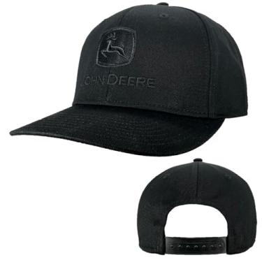 Imagem de John Deere Boné snapback ajustável de 6 painéis preto sólido com logotipo bordado, preto, tamanho único, Preto, Tamanho �nico