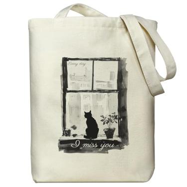 Imagem de itgowisa Bolsa feminina de lona de 340 g, sacola com zíper, estampa dupla face, estética e presentes diários, Preto, Medium