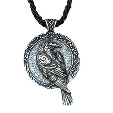 Imagem de Hifunny Colar com pingente de corvo vintage celta viking com pingente de amuleto nórdico para mulheres e homens, joias góticas, Metal, Strass