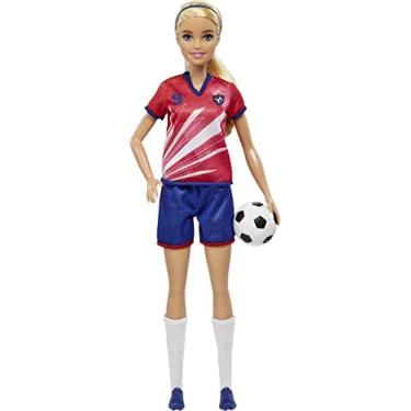 Imagem de Barbie Profissões, Boneca Jogadora de Futebol com Camiseta Vermelha, Para crianças acima de 3 anos