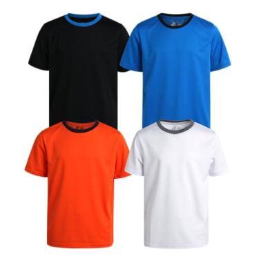 Imagem de Pro Athlete Camiseta atlética para meninos – Pacote com 4 camisetas esportivas de desempenho ativo Dry-Fit (8-16), Laranja/azul/branco/preto, 14-16