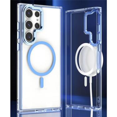 Imagem de Capa transparente com atração magnética colorida para Samsung Galaxy S24 S23 Ultra 24 Plus S23 FE A54 A34 A14 A55 Capa à prova de choque, azul, para Galaxy A55