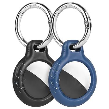 Imagem de Ainiv Capa com suporte para AirTags, pacote com 2 capas protetoras de plástico ultraleve para AirTags, AirTag durável antiarranhões com chaveiro, localizadores de itens para animais de estimação,