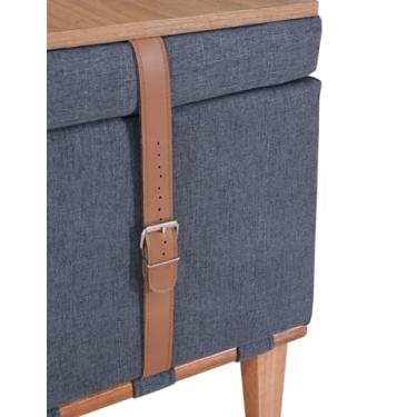 Imagem de Puff Quadrado Baú Linho Chumbo Tampo Banco Rústico Mesa Assento Pufe