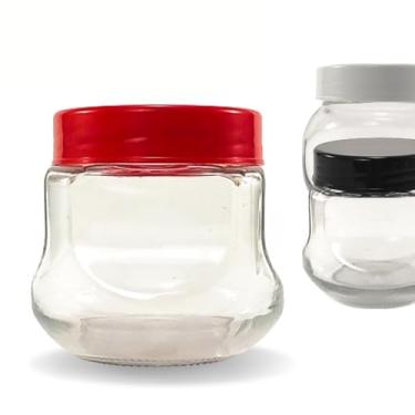 Imagem de Potes de Geleia de Vidro Quadrado, 250ml, Com Tampa Plástica, Conjunto de 5 (Branco)