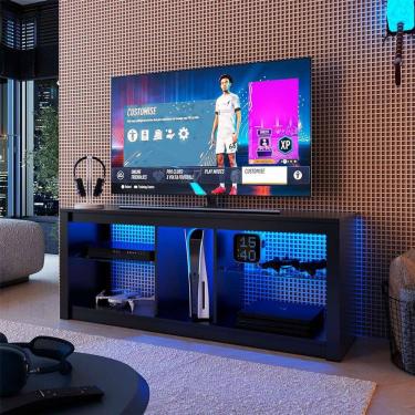 Imagem de rack para tv até 55 polegadas com led leo preto 136 cm