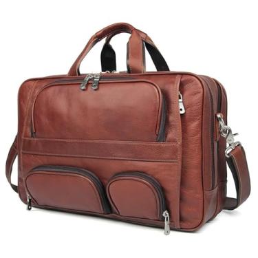 Imagem de Bolsa mensageiro masculina de couro legítimo de 43 cm, bolsa de ombro grande, de couro para computador e laptop, D