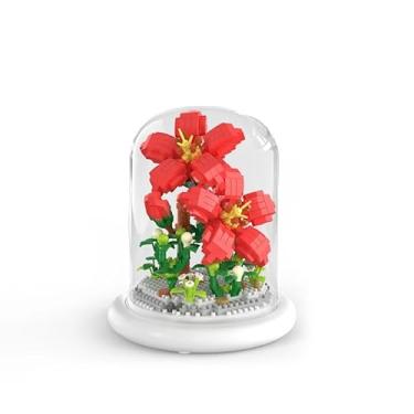 Imagem de Genérico - Bloco De Montar Flor Na Cúpula Com Led | Bloco de Construção Flores Artificiais Led | Blocos de Construção Botânicos Mini Peças (640pcs, 8 anos - 12)